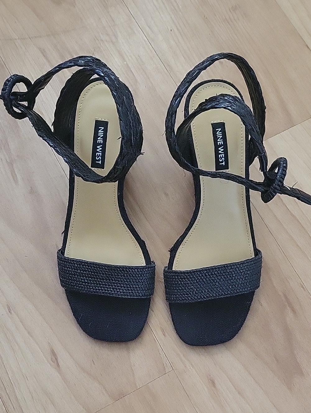 Nine West Black Braided Ankle-Tie Sandals